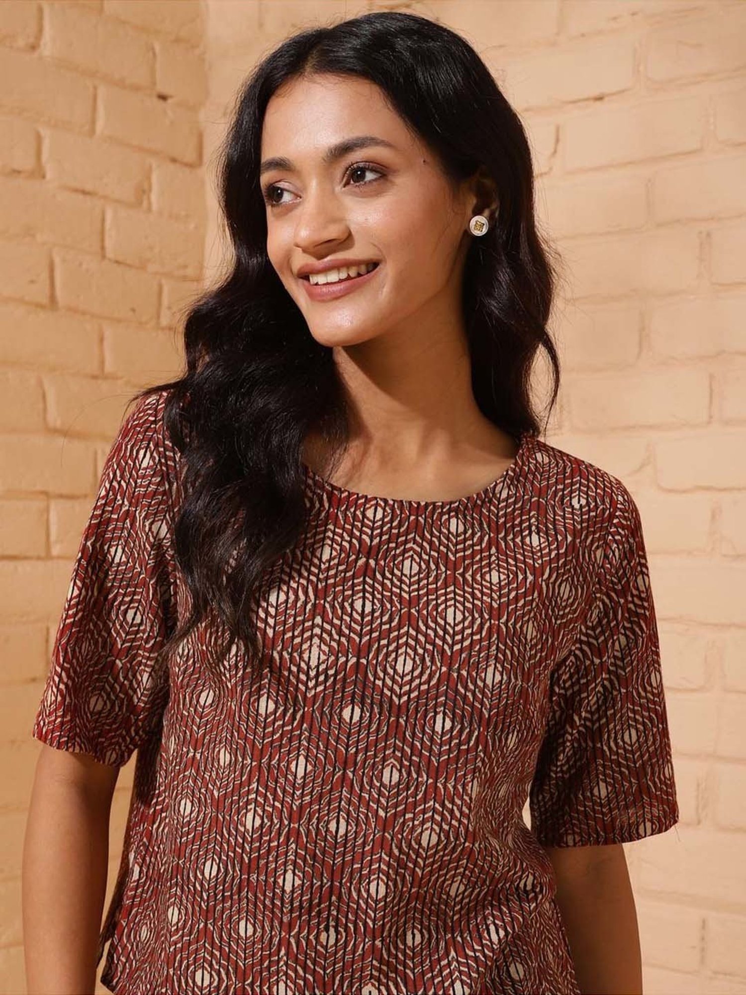 Fabindia Red Cotton Embroidered Top