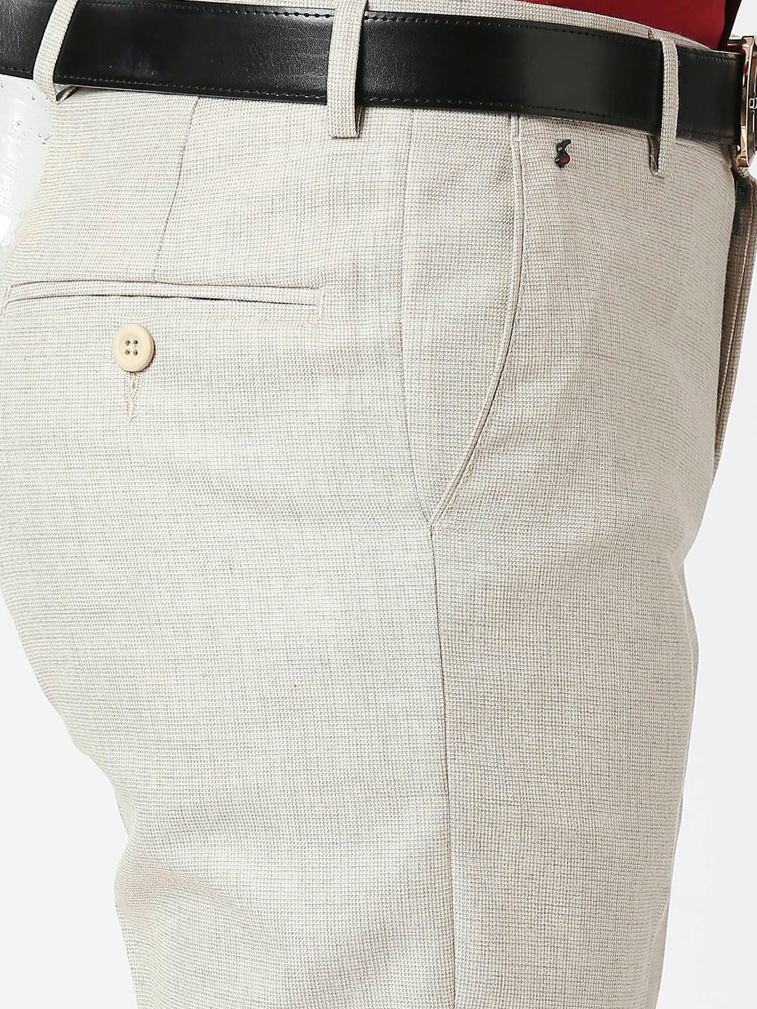 SOLEMIO Beige Slim Fit Trousers