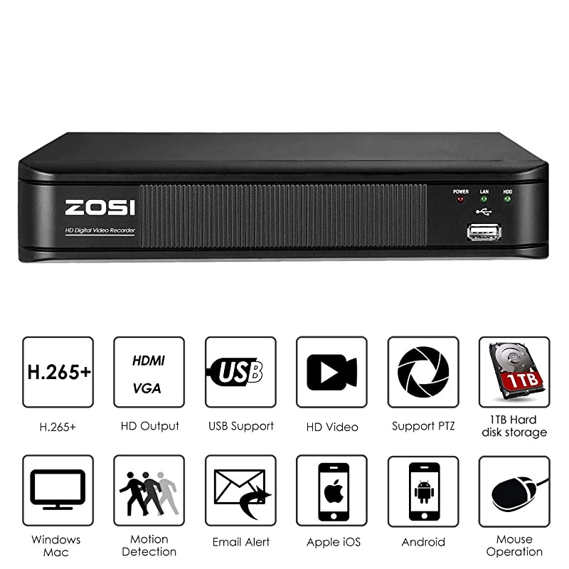 H.265+ Full 1080p Home Security Camera System Outdoor Indoor, 5MP-Lite CCTV DVR 8 Channel with Hard Drive 1TB and 4 x 1080p Weatherproof Surveillance Camera with 80ft Night Vision, Motion Alerts