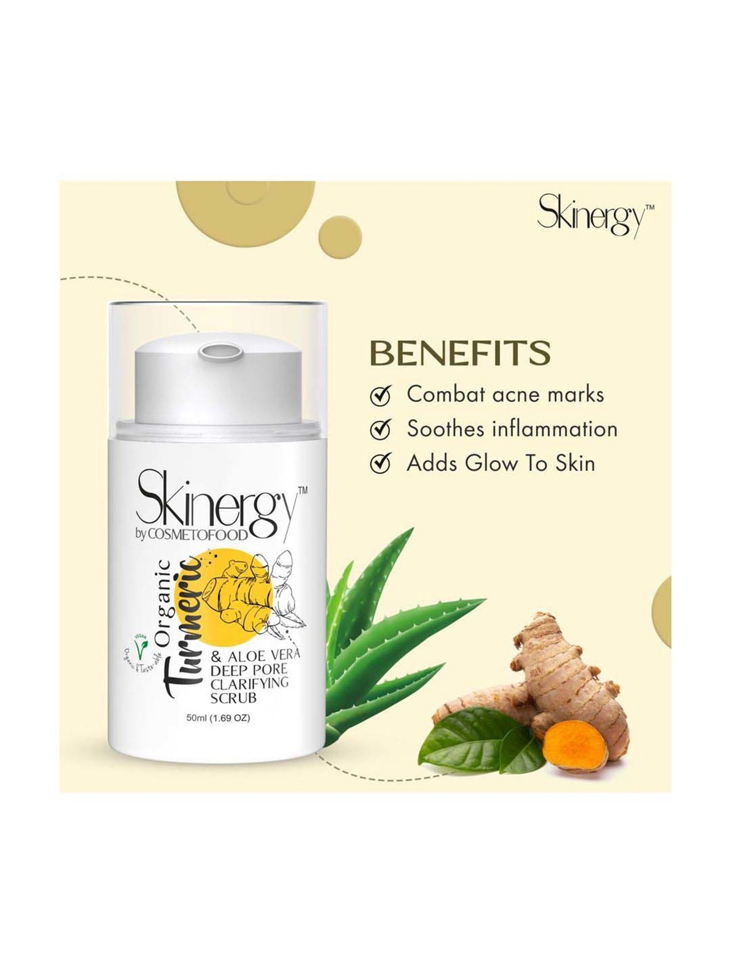 Cosmetofood Skinergy Organic Turmeric & Aloe Vera Clarifying Face Scrub - 50 ml