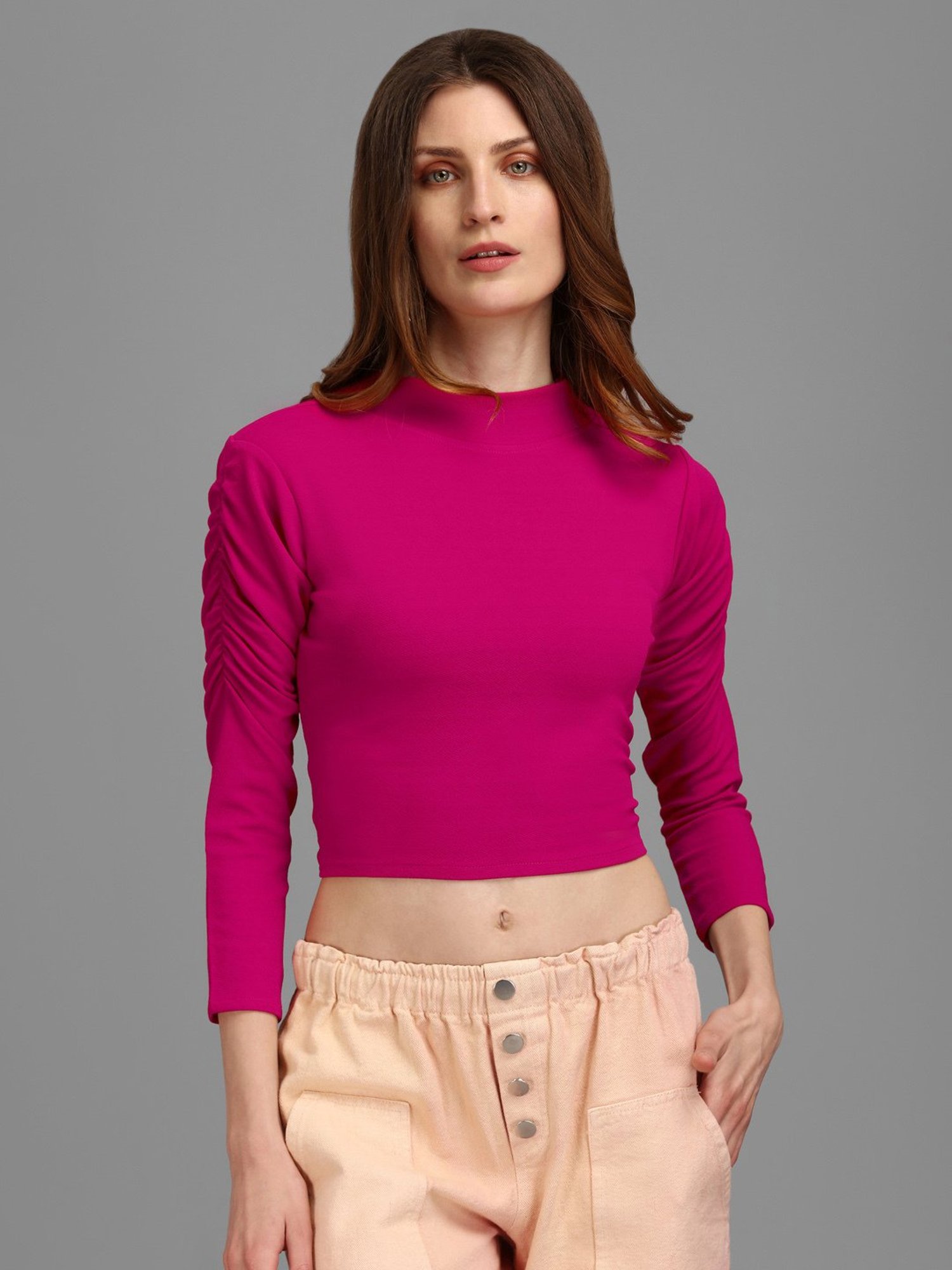 PURVAJA Pink Regular Fit Crop Top