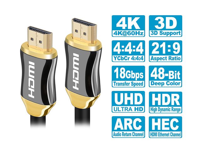 4K HDMI Cable 6ft | High Speed,4K @ 60Hz, Ultra HD, 2K, 1080P & ARC Compatible | for Laptop, Monitor, PS5, PS4, Xbox One, Fire TV, Apple TV & More