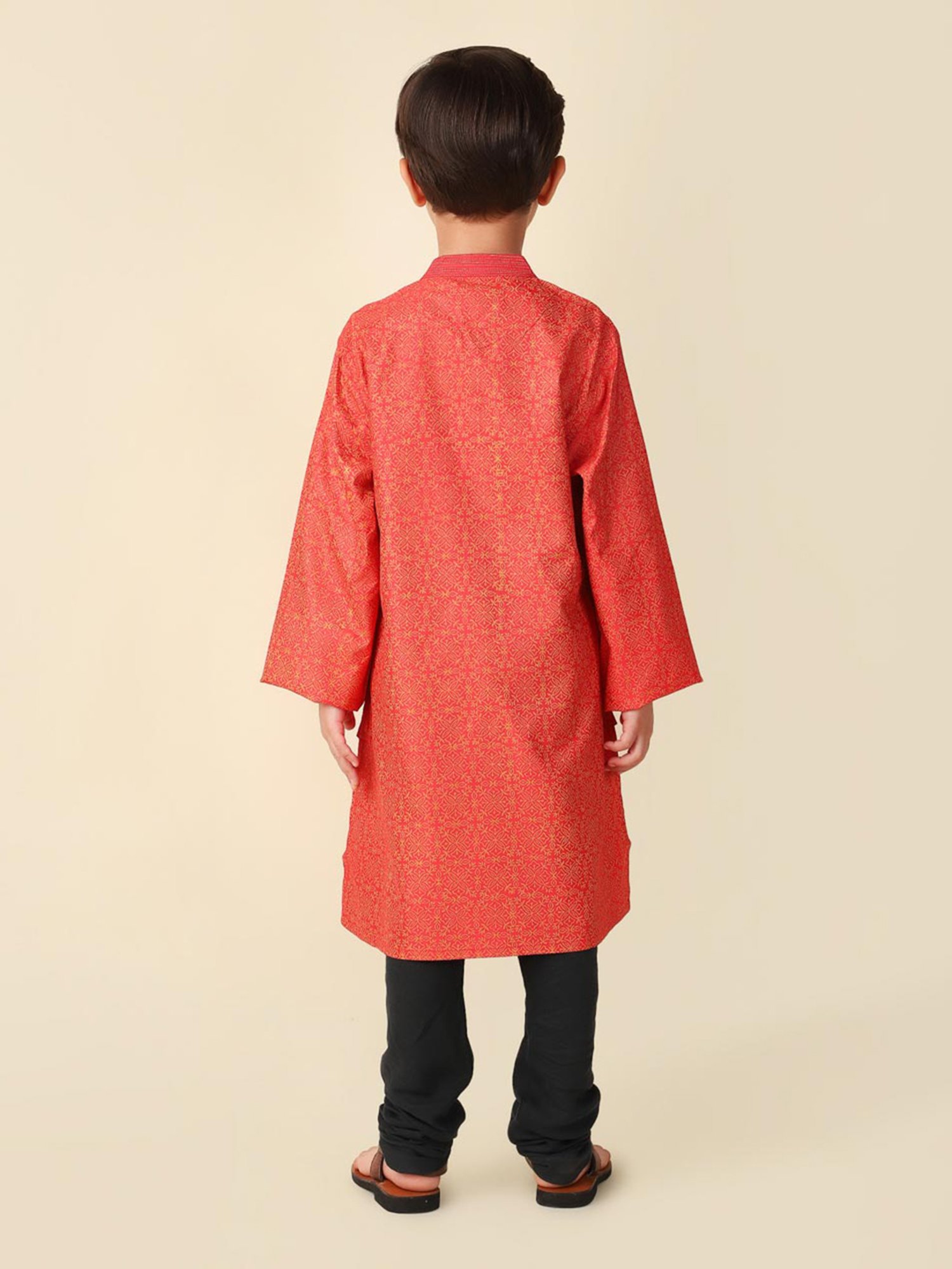 Fabindia Kids Red Printed Full Sleeves Kurta