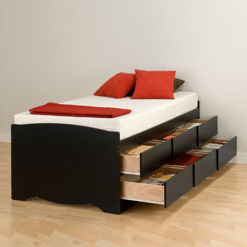 6 Drawers Captain's Tall Twin Platform Storage Bed Black - Prepac