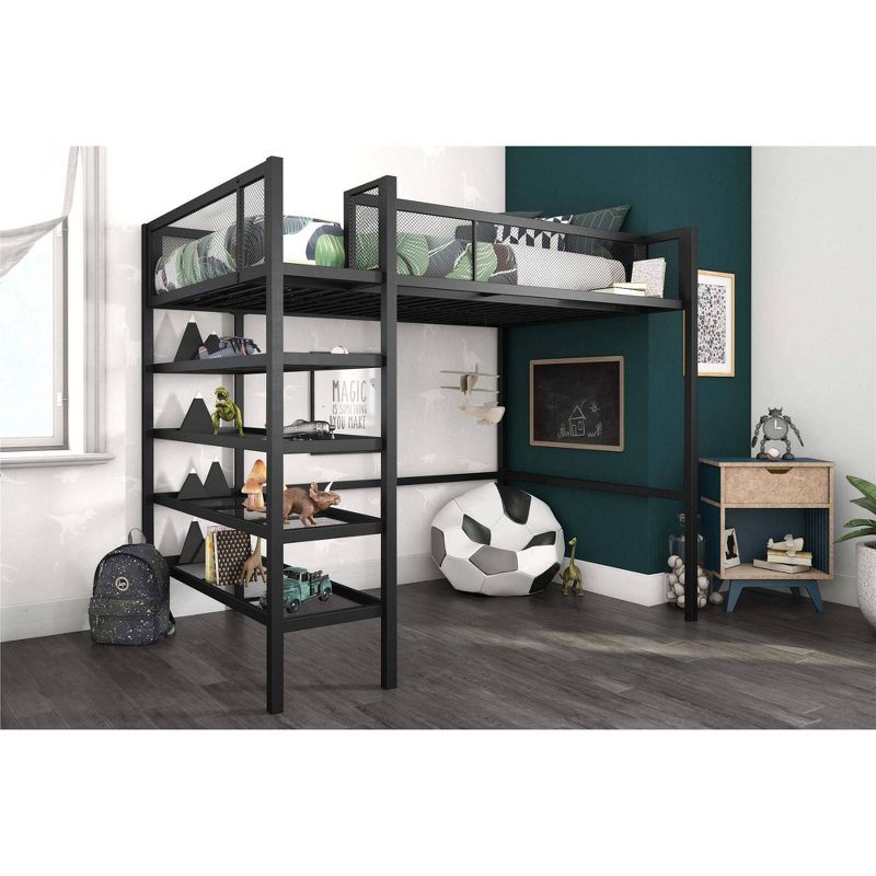 Tara Metal Storage Loft with Bookcase Black - Room & Joy