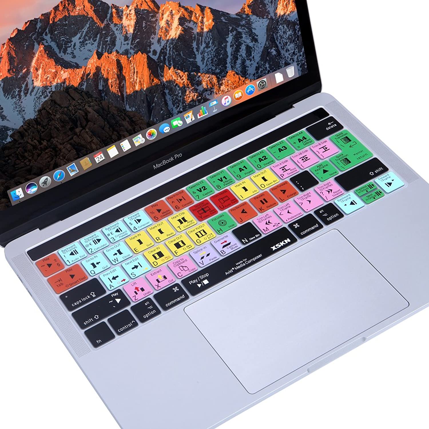 XSKN Avid Media Composer Silicone Shortcut Keyboard Skin are Compatible with Touch Bar MacBook Pro 13" A1706 A1989 Touch Bar MacBook Pro15 A1707 A1990 (Touchbar Sticker Gift, US EU Universal Layout)