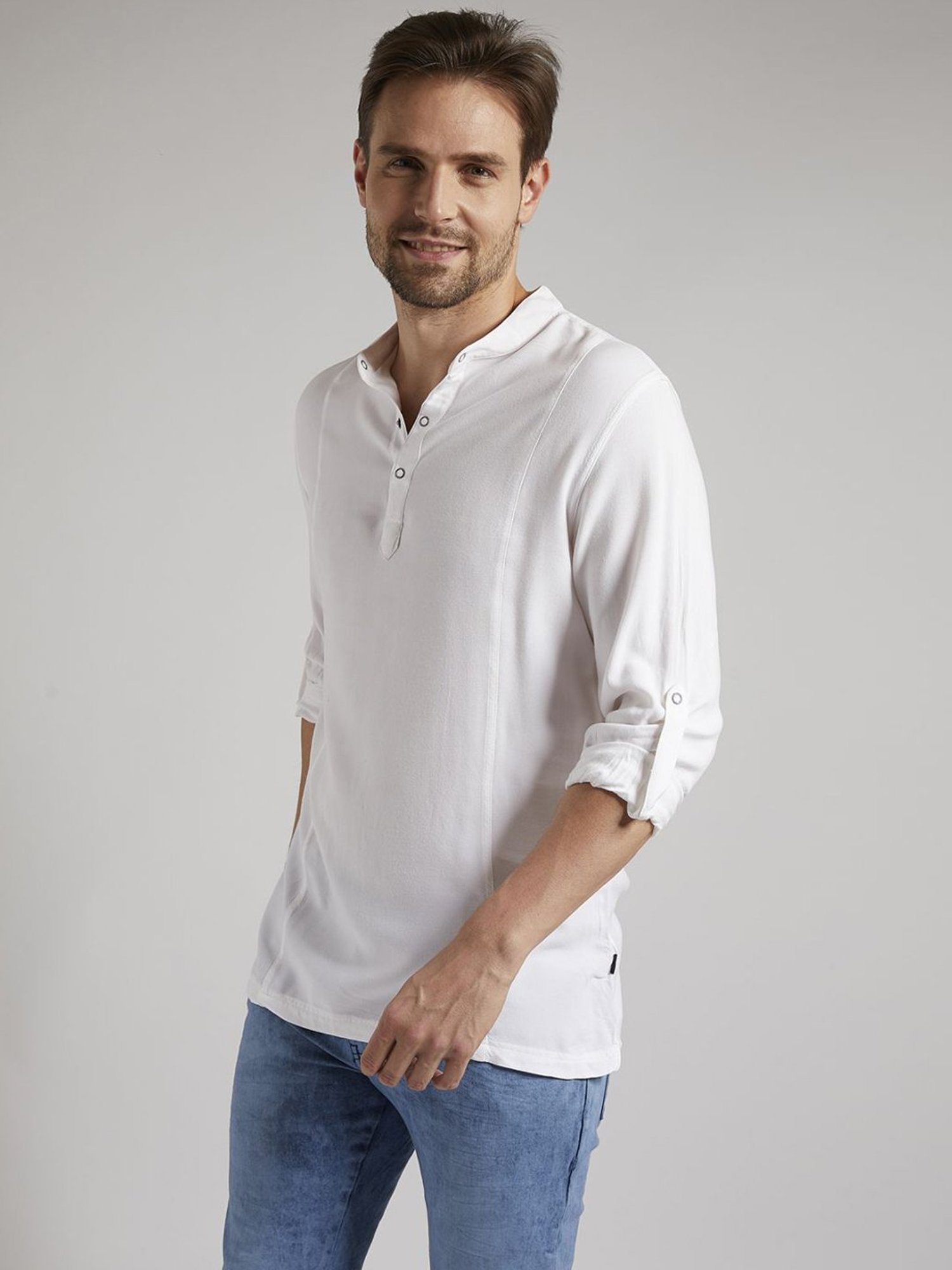 Identiti White Tapered Fit Short Kurta