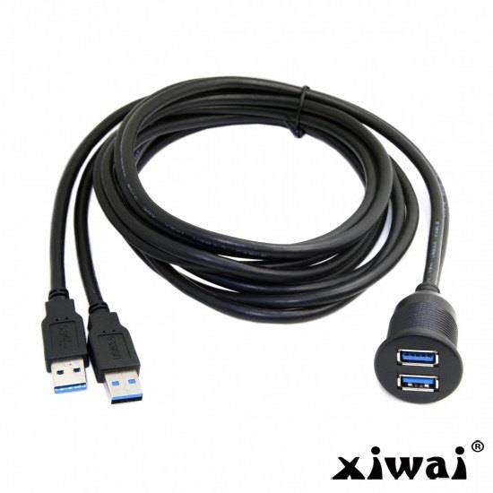 Xiwai Dual USB 3.0 Extension AUX Flush Mount Car Mount Extension Cable for Dashboard Panel 2m