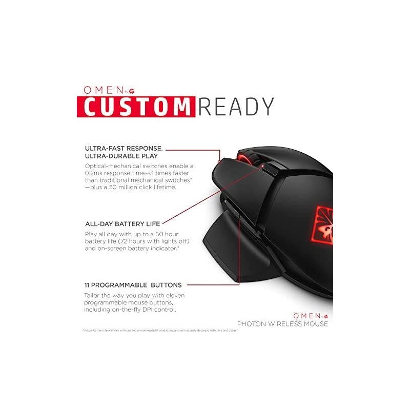 OMEN by  Photon Wireless Gaming Mouse with Qi Wireless Charging Programmable Buttons Custom RGB ESport DPI 6CL96AA