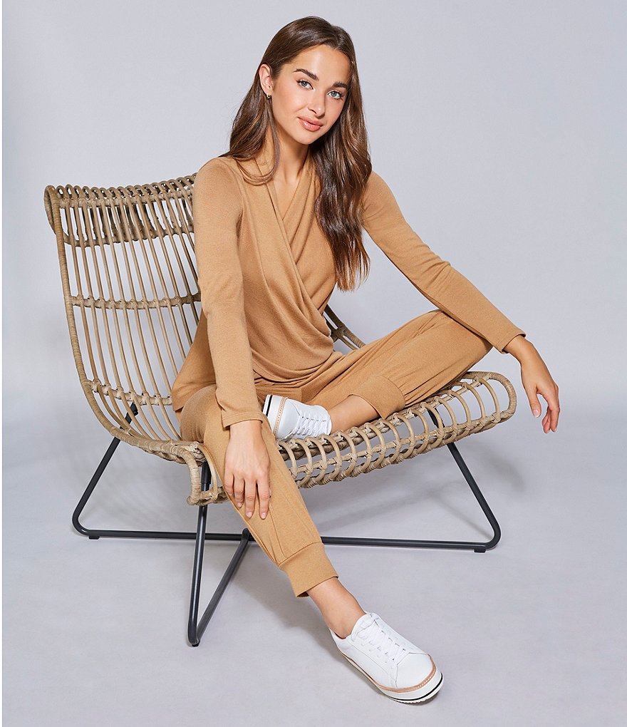 1. STATE Long Sleeve Surplice V-Neck Cross Front Cozy Knit Top