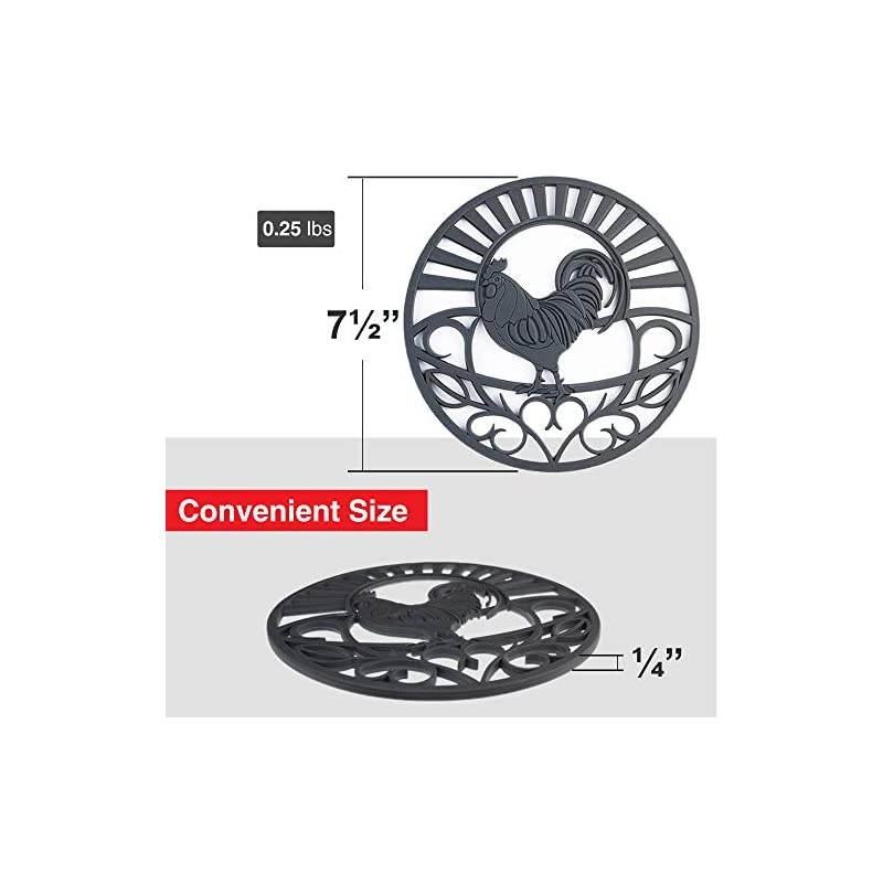 Trivet Set for Hot Dishes, Pots & Pans. These Modern Kitchen Hot Pads Come in 3 Different Country Decor Designs That Mimics Vintage Cast Iron Trivets. 7.5 inch Round, Set of 3, Dark Gray