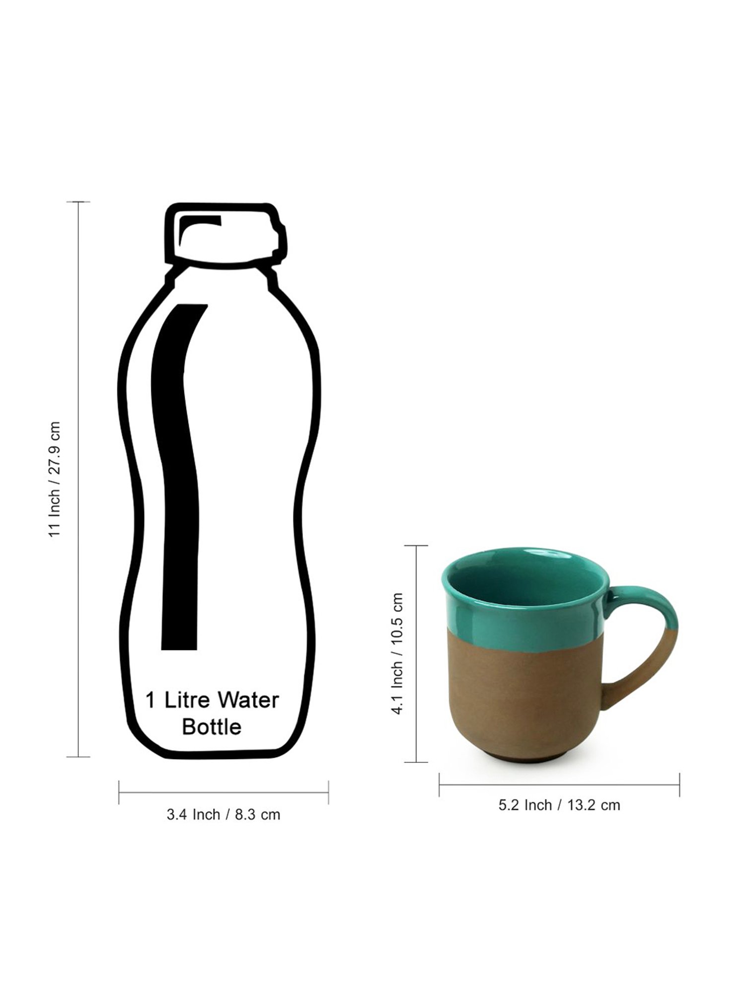 ExclusiveLane Turquoise Blue & Earthen Brown Ceramic Coffee Mugs - Set of 6 (360ml)