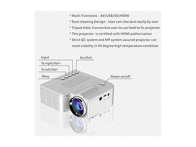 Portable Mini Projector for Home Theater School Office Outdoor, 110-240V VGA HDMI USB SD Cards Supported, HD 1080P Projector UC28+