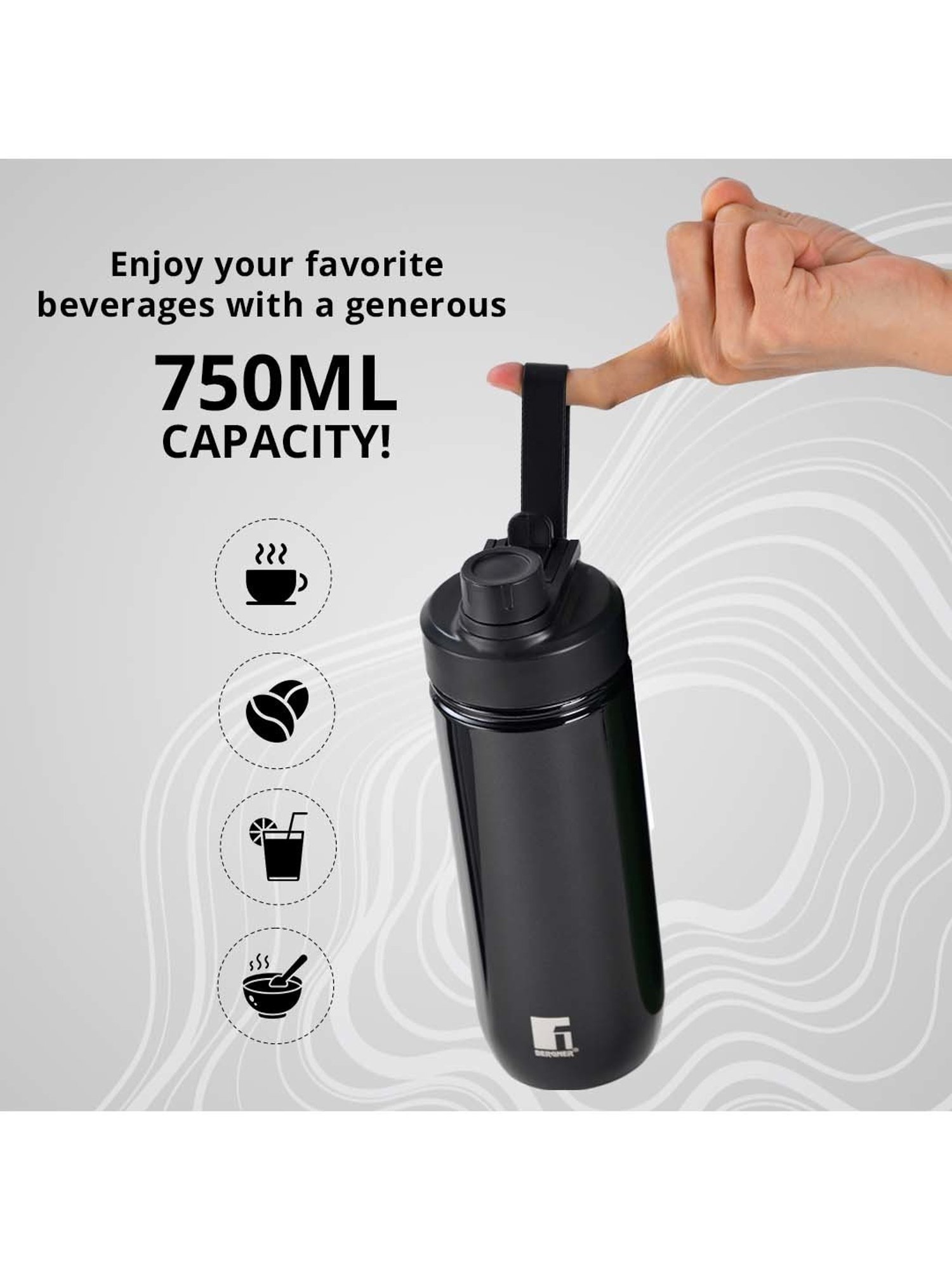 Bergner Walking Black Stainless Steel Thermosteel Hot and Cold Bottle (0.75 L)