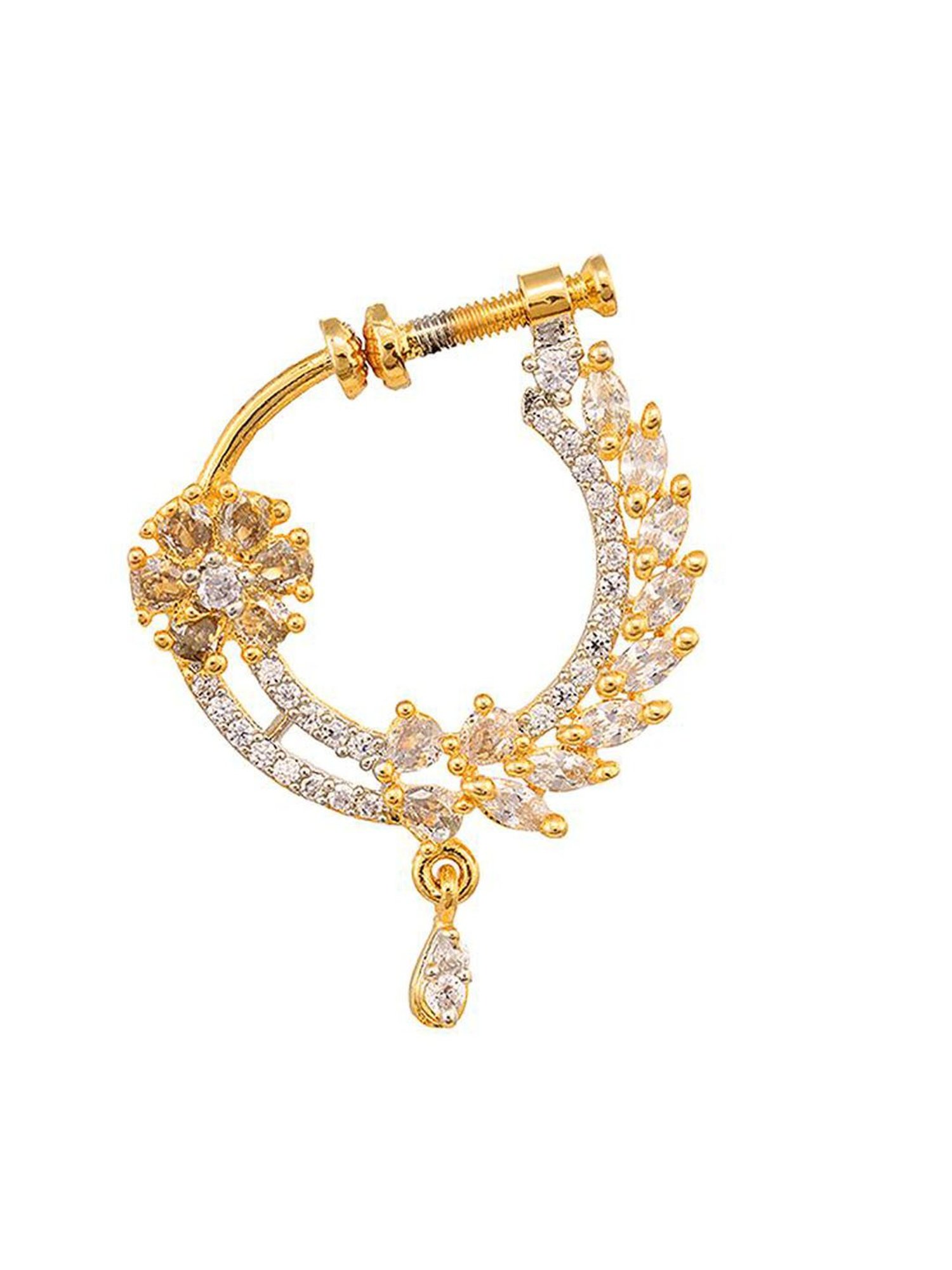 Saraf Rs Jewellery Gold Plated Ad Studded Handcrafted Nose Ring
