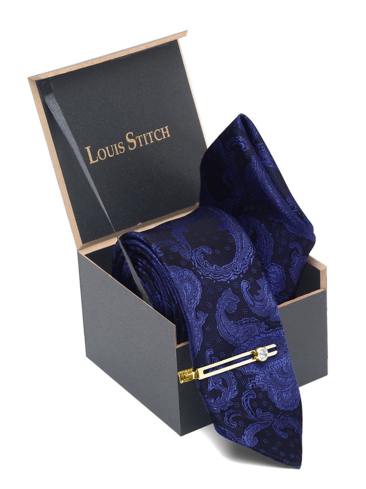 Louis Stitch Blue Printed Necktie Gift Set - Set of 3