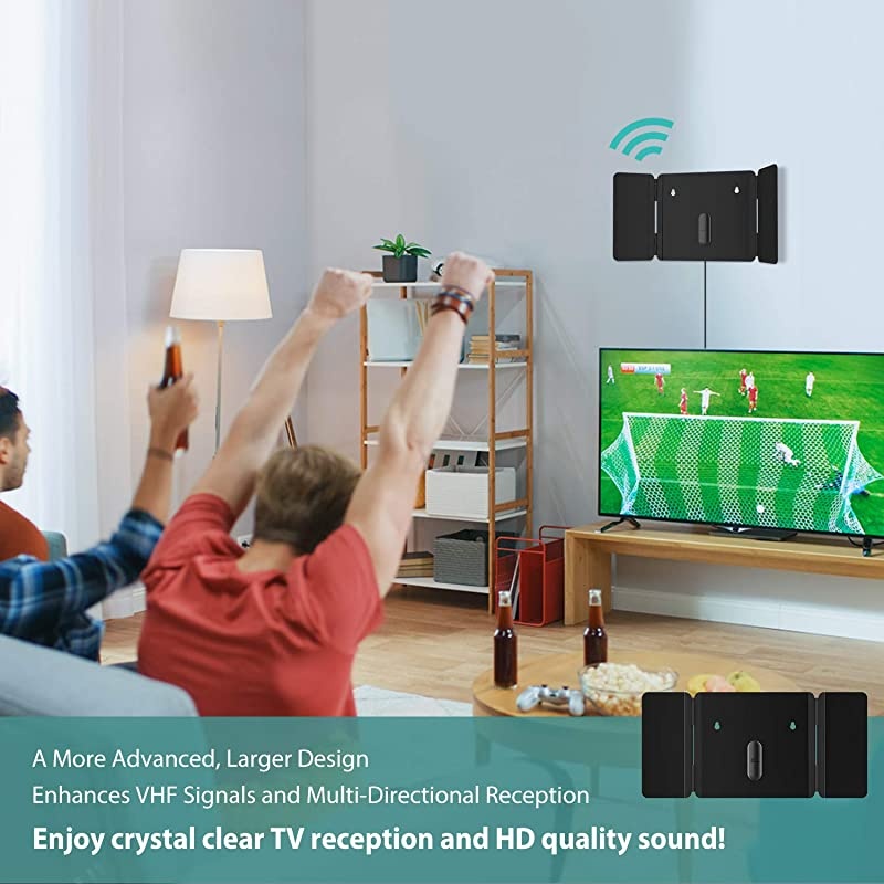 TV Antenna Foldable HD Antenna Indoor TV Antenna for 360&deg;OmniDirectional Reception Digital Freeview 4K 1080P VHF UHF Local Channels with Signal Amplifier Support All TVs