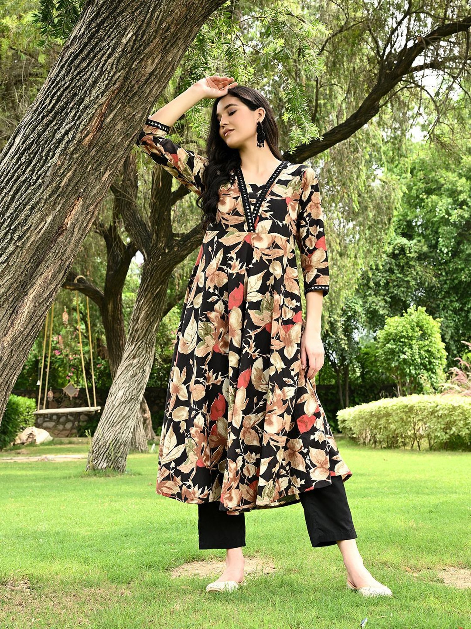 DECKEDUP Black Printed Kurta With Pants