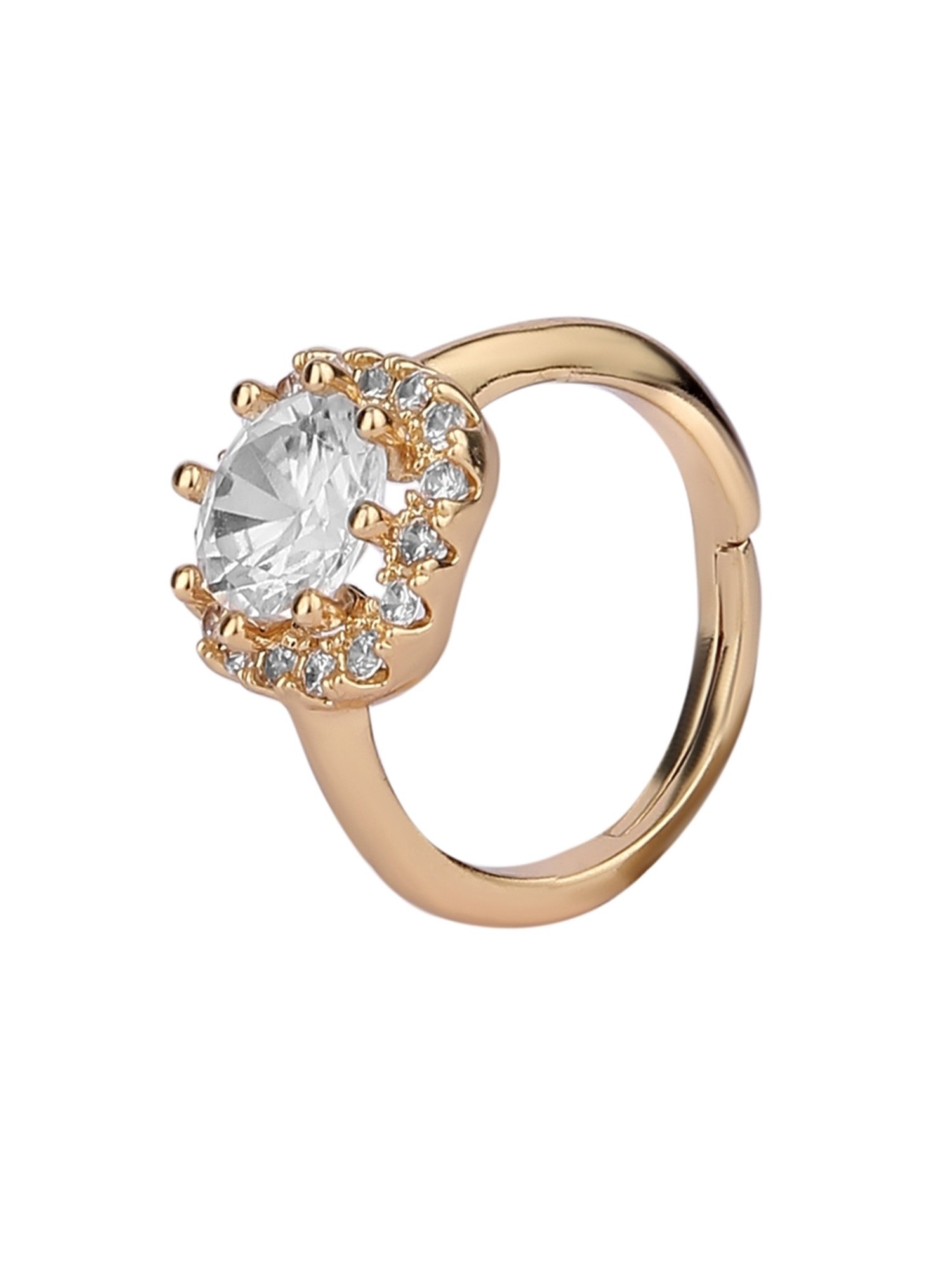Lilly & Sparkle Brass Gold Plated CZ Stone Studded Square Finger Ring
