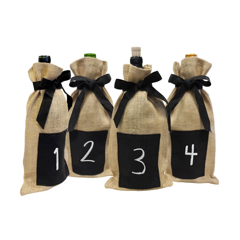 Epicureanist Set of 4 Jute Chalkboard Wine Bag