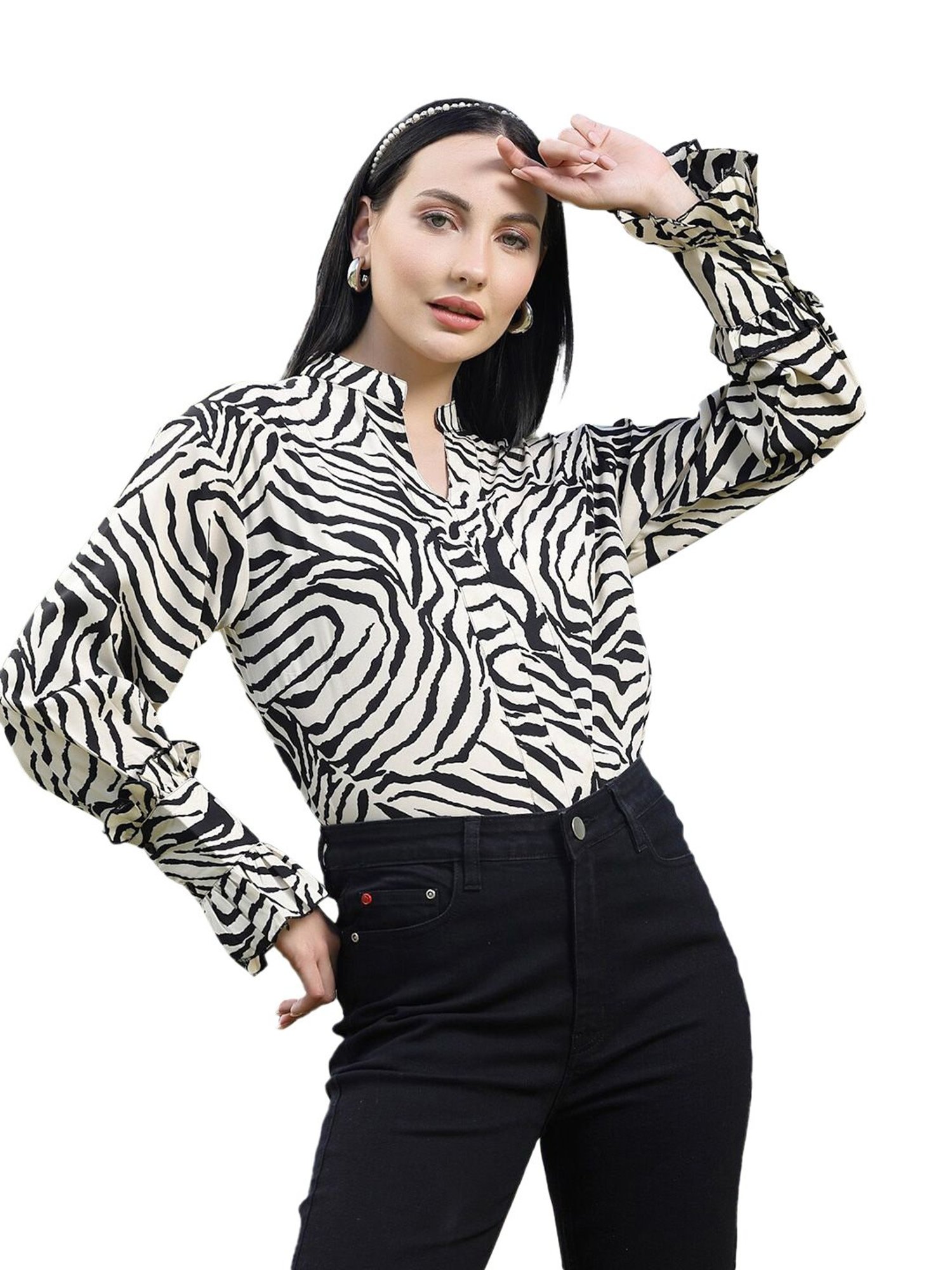 Melon by PlusS Beige & Black Printed Top