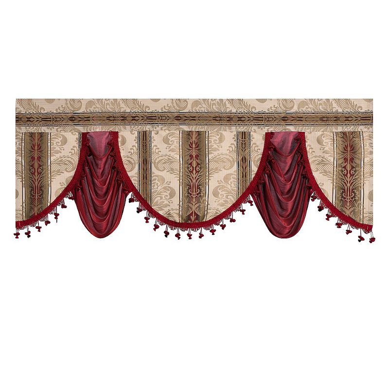 Regal Home Collections Royal Damask Fringed And Layered Window Valance - 58 in. W x 16 in. L