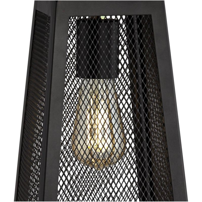 Franklin Iron Works Industrial Artisan Table Lamp with Nightlight LED USB Port Metal Mesh Burlap Shade for Living Room Bedroom