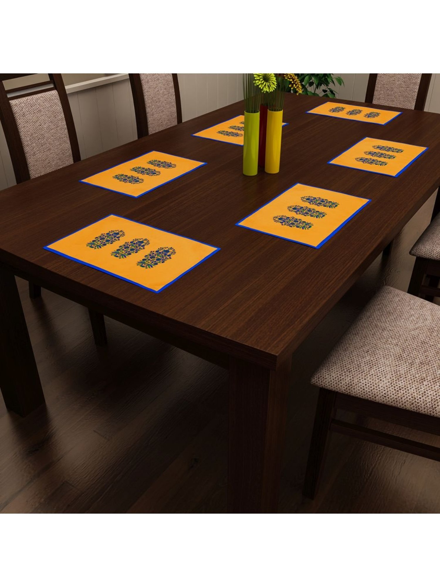 SEJ by Nisha Gupta Yellow Placemats - Set of 6