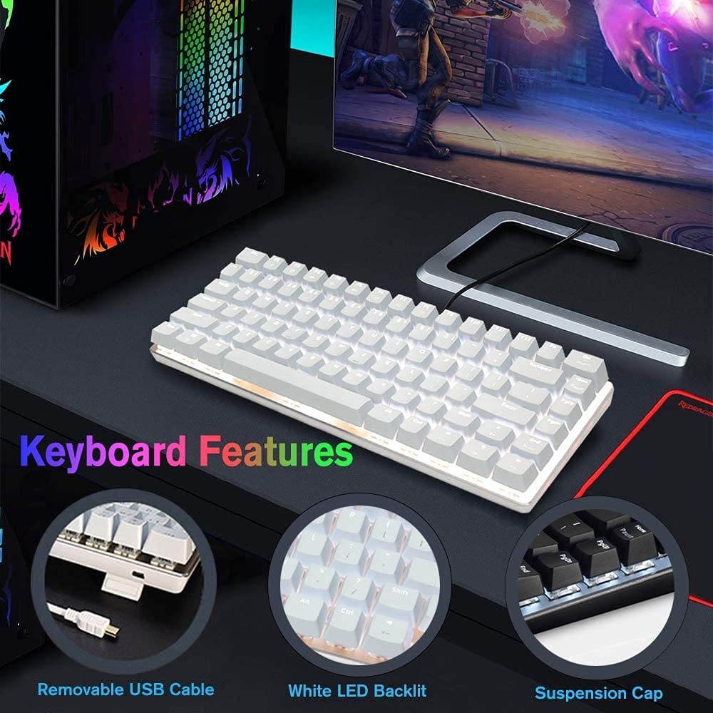 AK33 Wired Mechanical Gaming Keyboard, Rainbow LED Backlit USB Wired 82 Keys E-Sport Gamer Computer Keypad with Anti-ghosting Keys for Playing Games and Office Typists