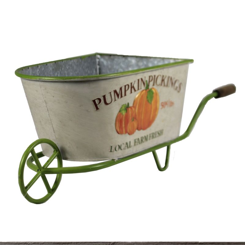 Fall 22.0" Pumpkin Pickings Wheel Barrel Garden Farm House  -  Outdoor Sculptures And Statues