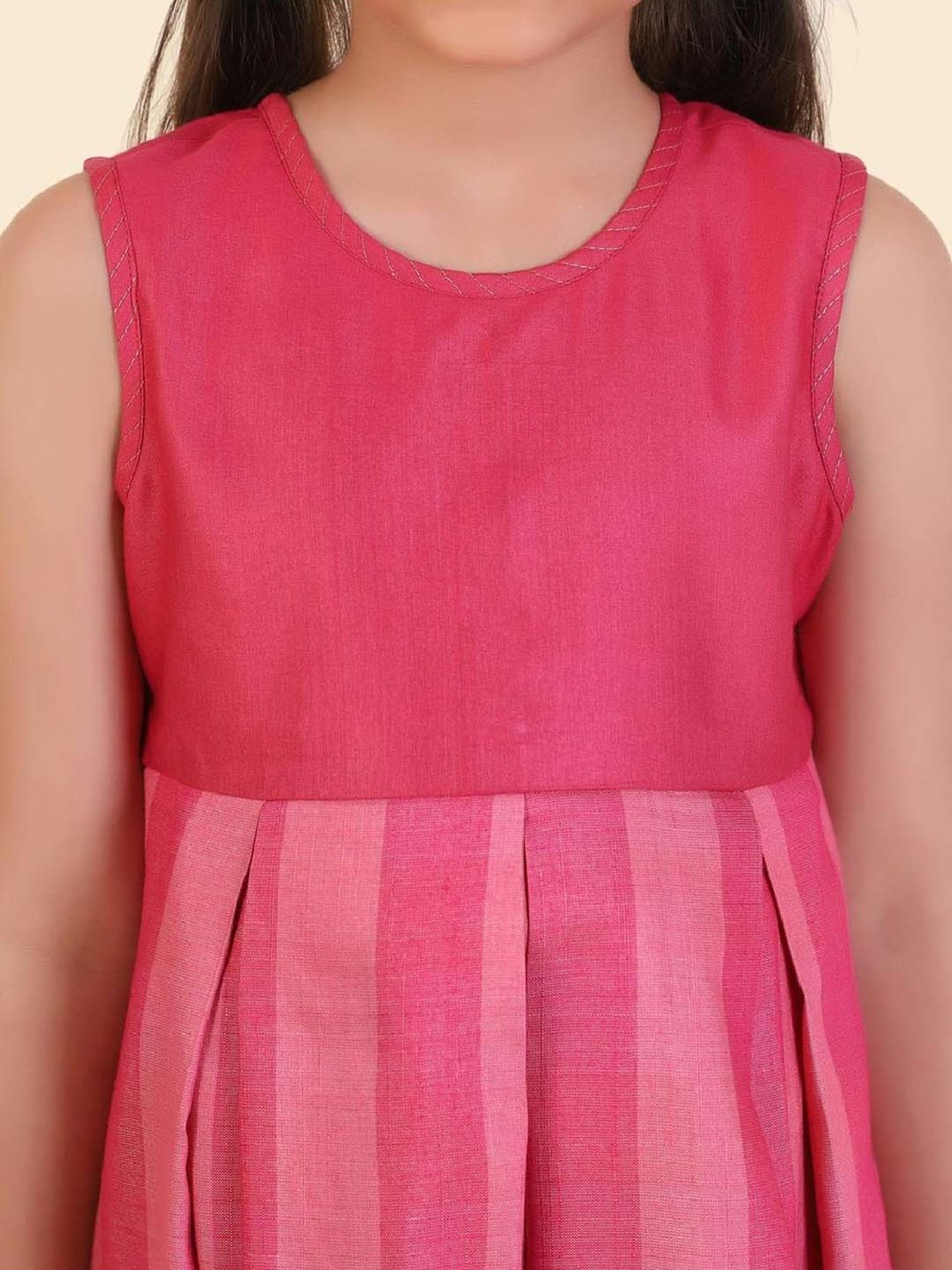 Fabindia Kids Fuschia Striped Dress