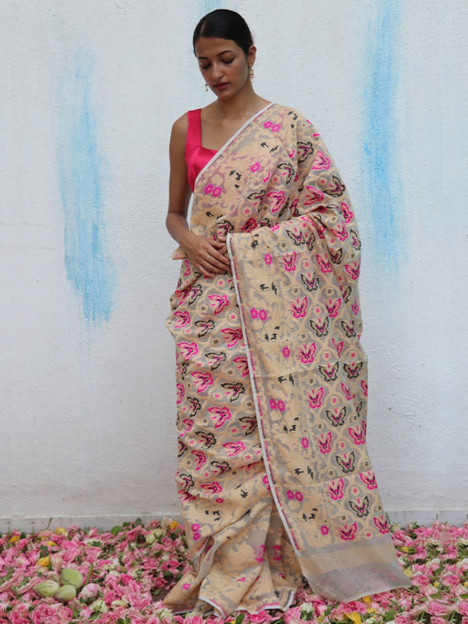 Chidiyaa Gul-Khwaab Handwoven Jamdani Pure Linen Saree