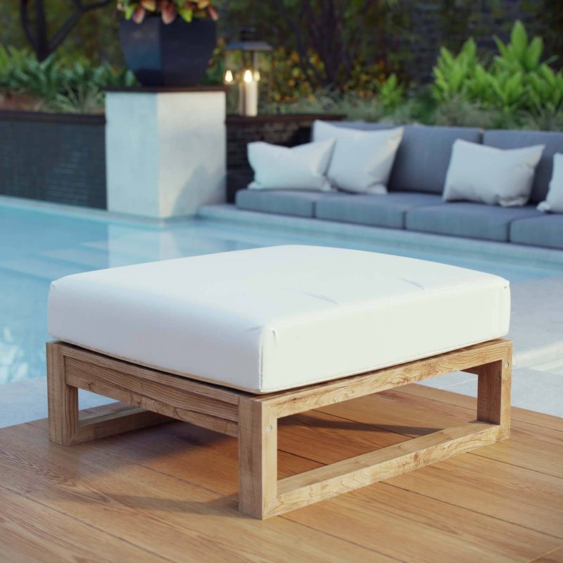Upland Teak Outdoor Patio Ottoman - Natural White - Modway