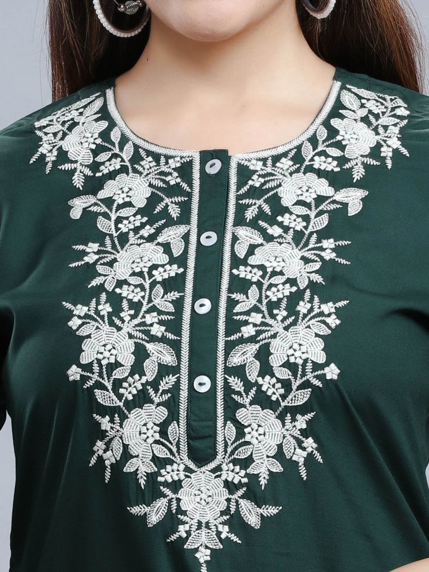 Cotton Culture Dark Green Embroidered Straight Kurta