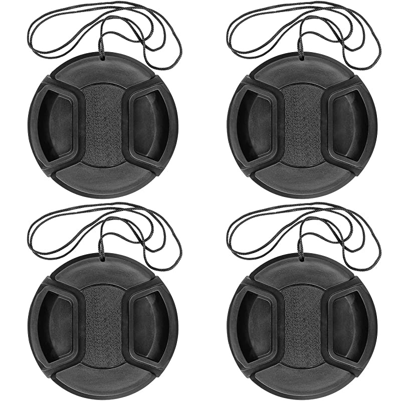 52mm Lens Cap Center Pinch with Lens Cap Leash Hole Bundle Compatible with Nikon Sony Canon DSLR s & Other DSLR s UV Lens (52mm)- 4 Pack