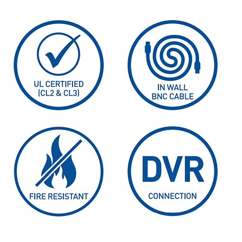 BNC Coaxial Cable for Security Camera CCTV System Audio Video Extension Power Cables UL Certified and Fire Resistant 50ft 50 Ft 15 M