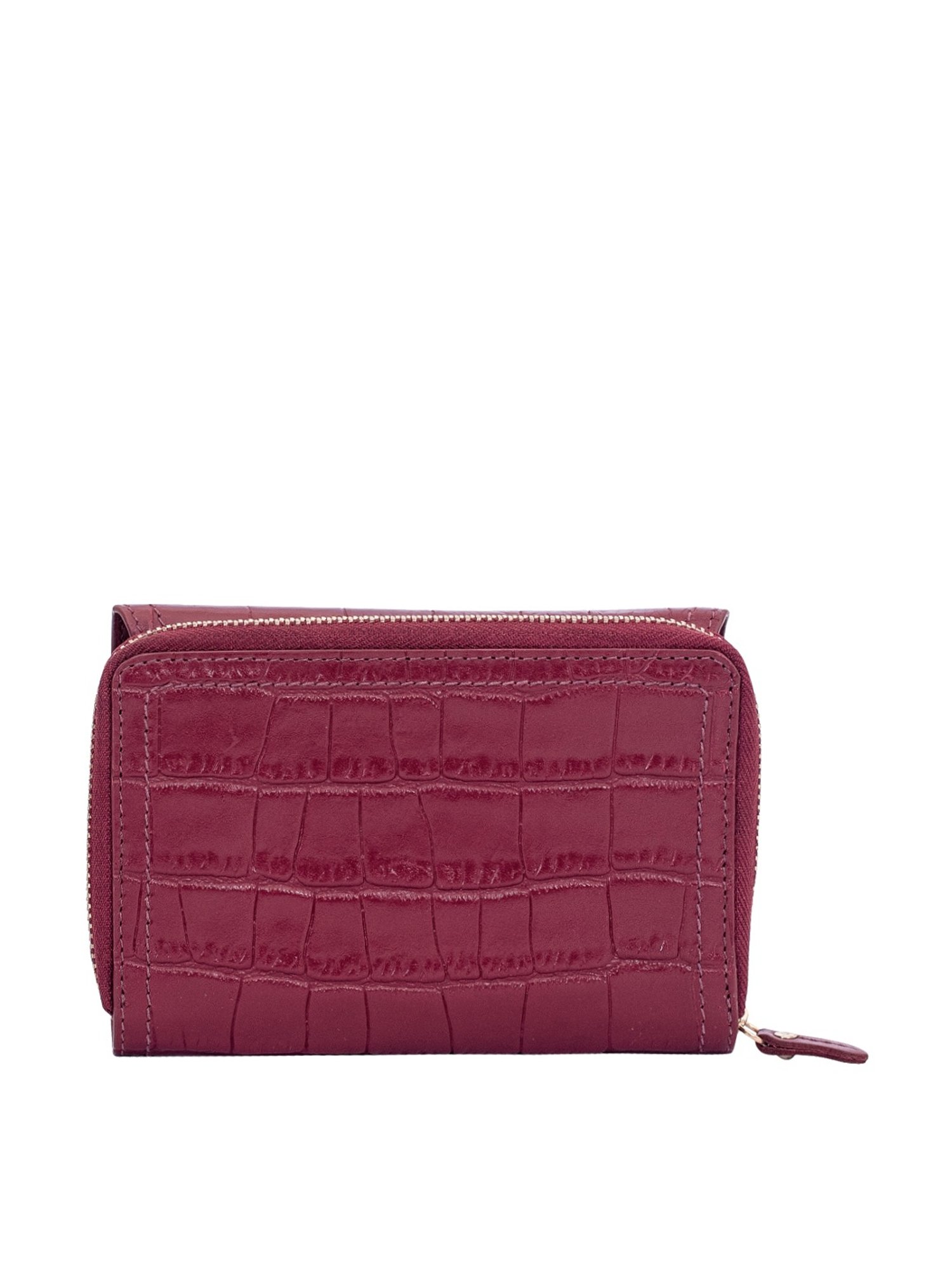 Eske Ellet Maroon Textured Tri-Fold Wallet for Women