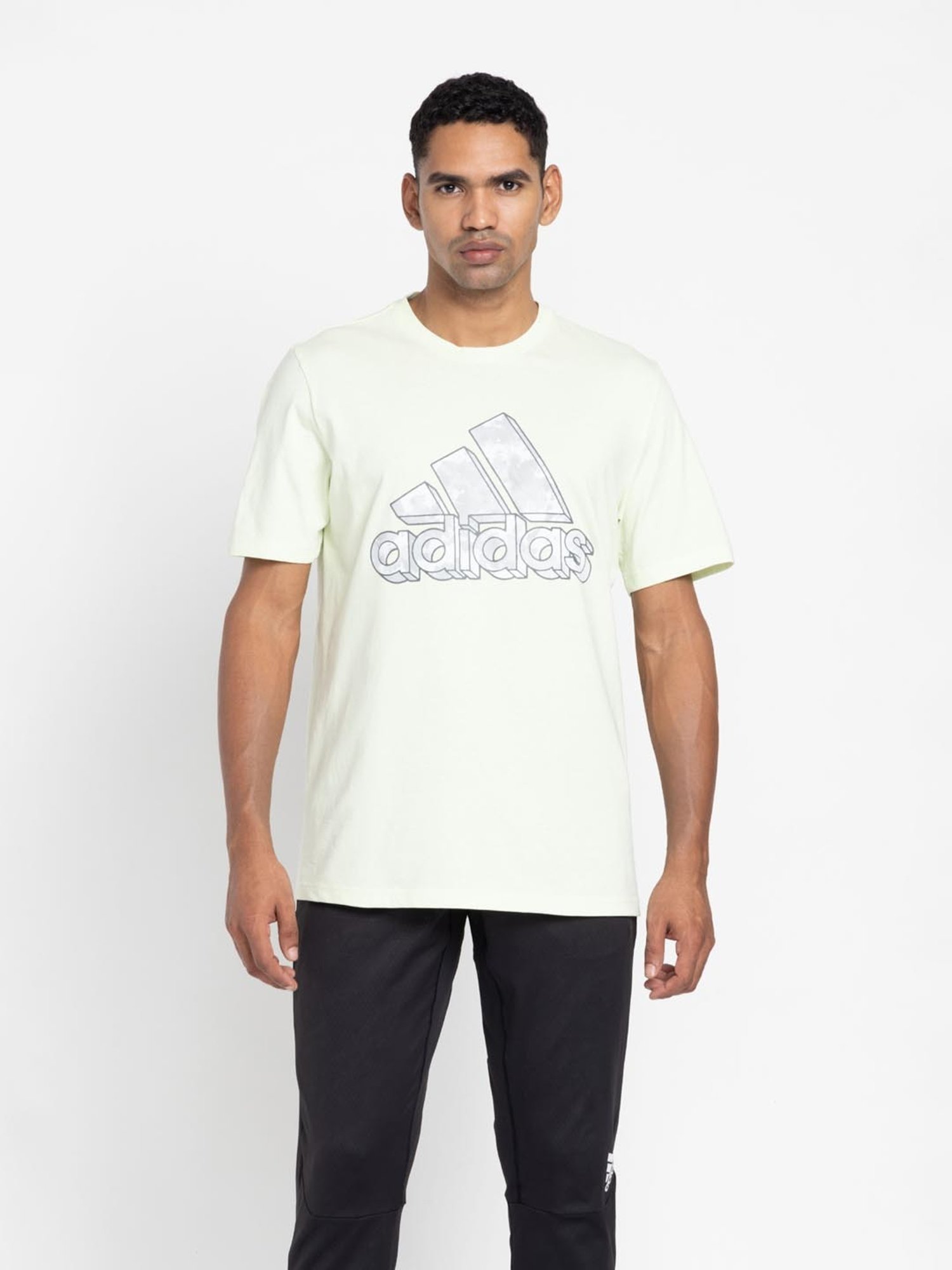 Adidas Light Green Cotton Regular Fit Printed Sports T-Shirt