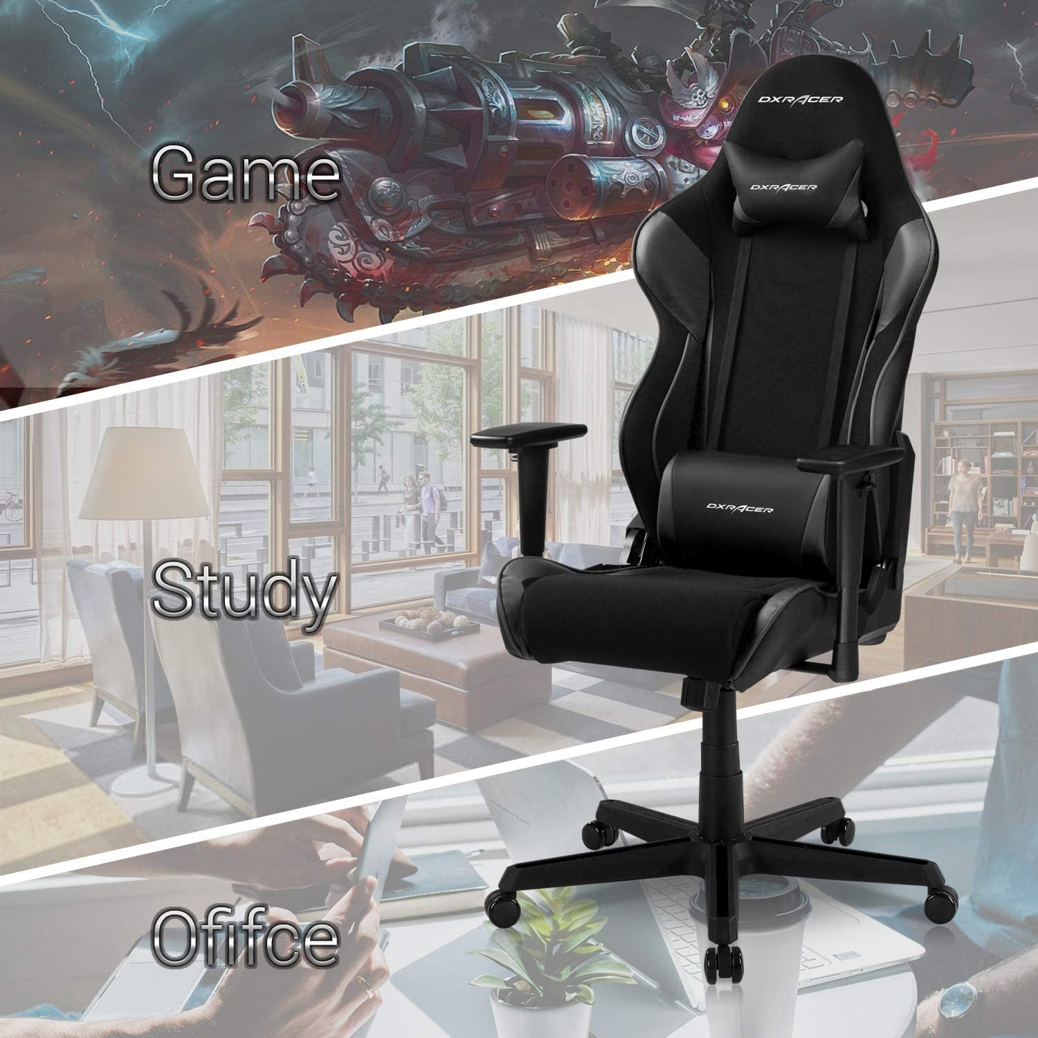 Gaming Chair, Racing Style Computer Desk Chair Padded Armrests Ergonomic Lumbar Support Adjustable Height