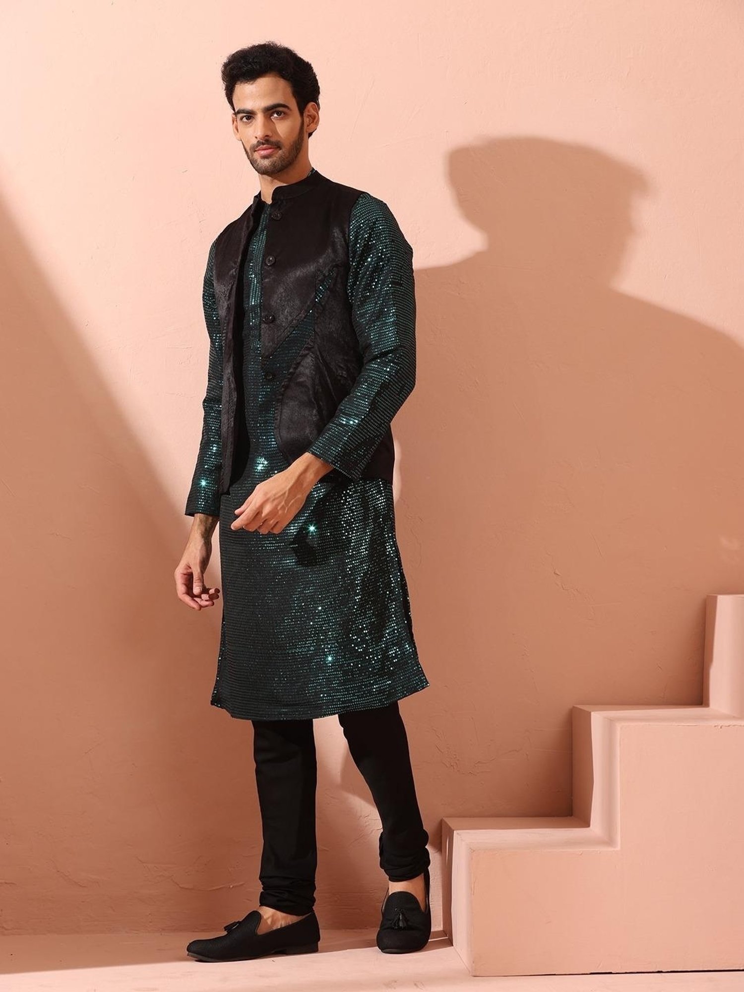Swtantra Black Regular Fit Embellished Nehru Jacket