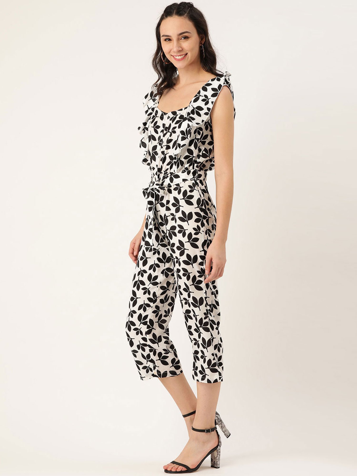 Belle Fille White & Black Printed Jumpsuit