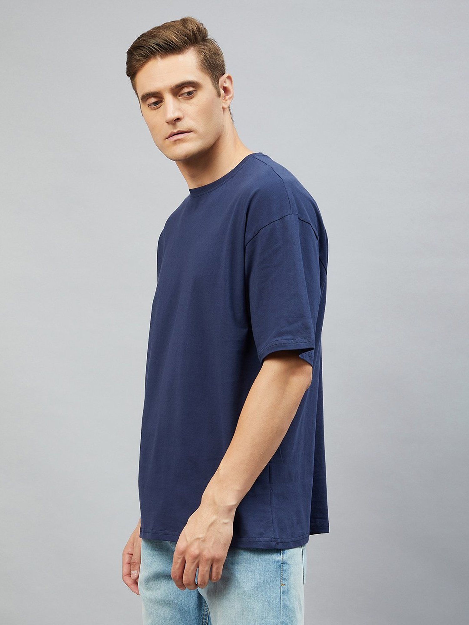 CHIMPAAANZEE Dark Blue Loose Fit Oversized Crew T-Shirt
