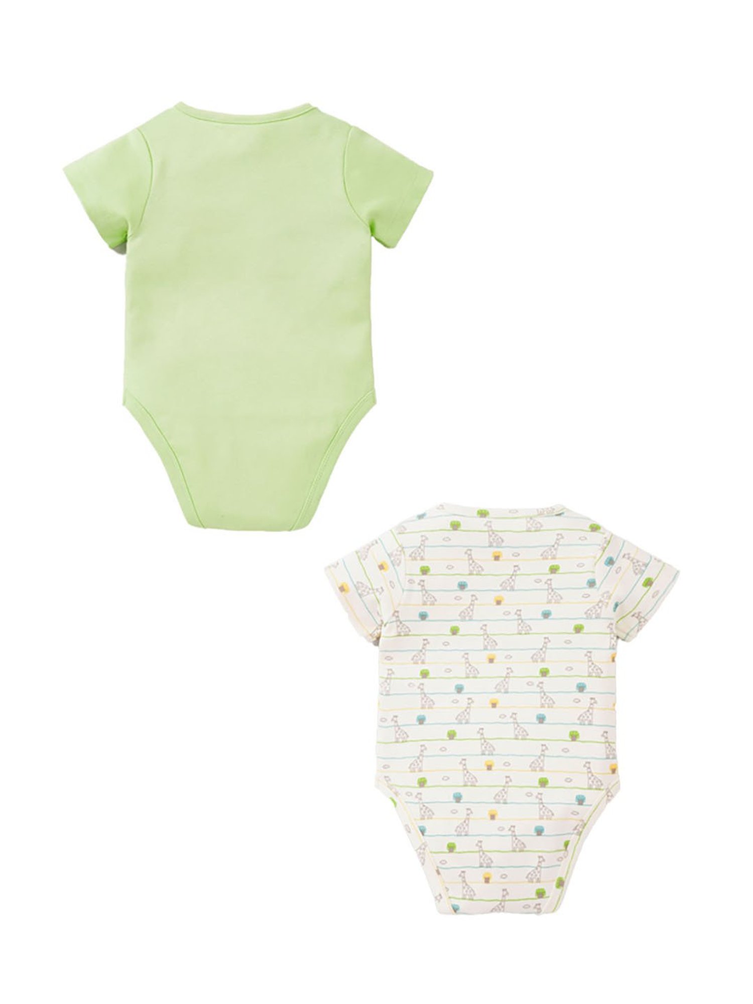 Ed-a-Mamma Baby White with Green Printed Bodysuit (Pack Of 2)