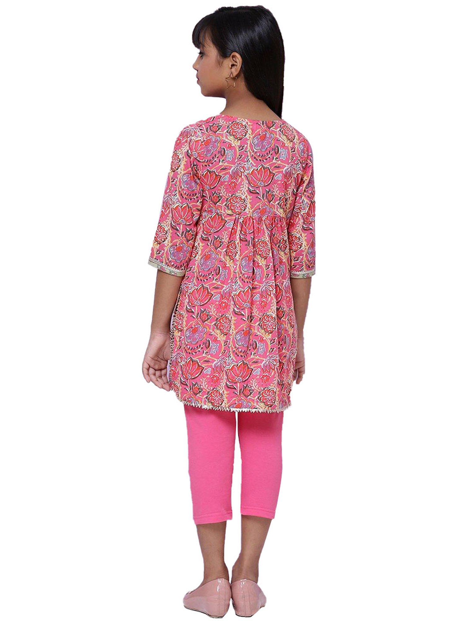 BIBA Girls Pink Printed Top with Leggings