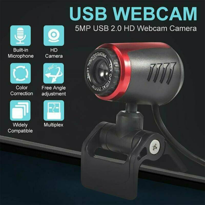 USB 2.0 HD Camera Web Cam 360&deg; w/MIC Microphone Clip-on for Online Video Calling Skype YouTube Live Streaming Recording on Desktop Laptop PC