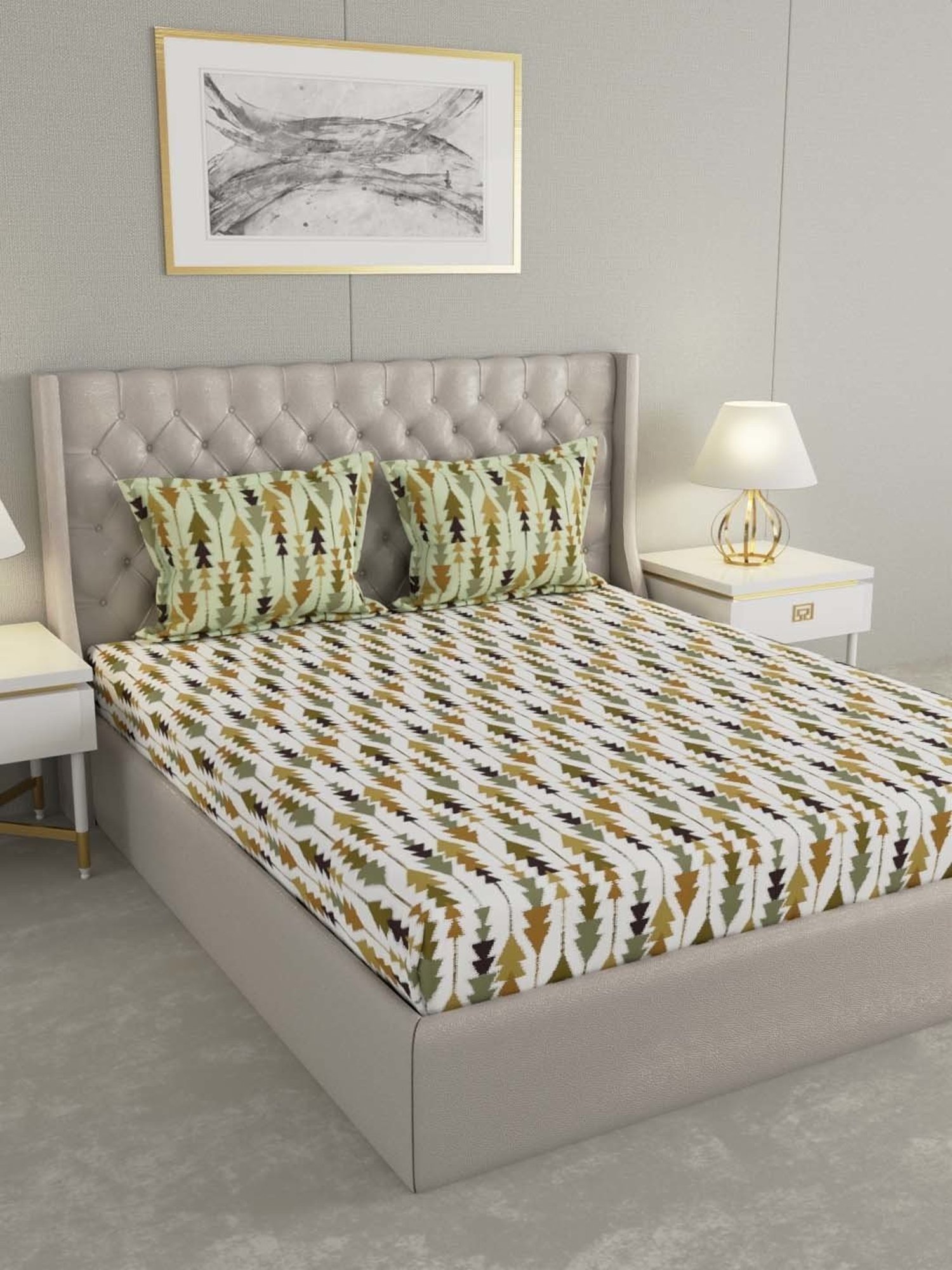 House This Juniper Blue Cotton 600 TC Double Size Bedsheet With Pillow Covers