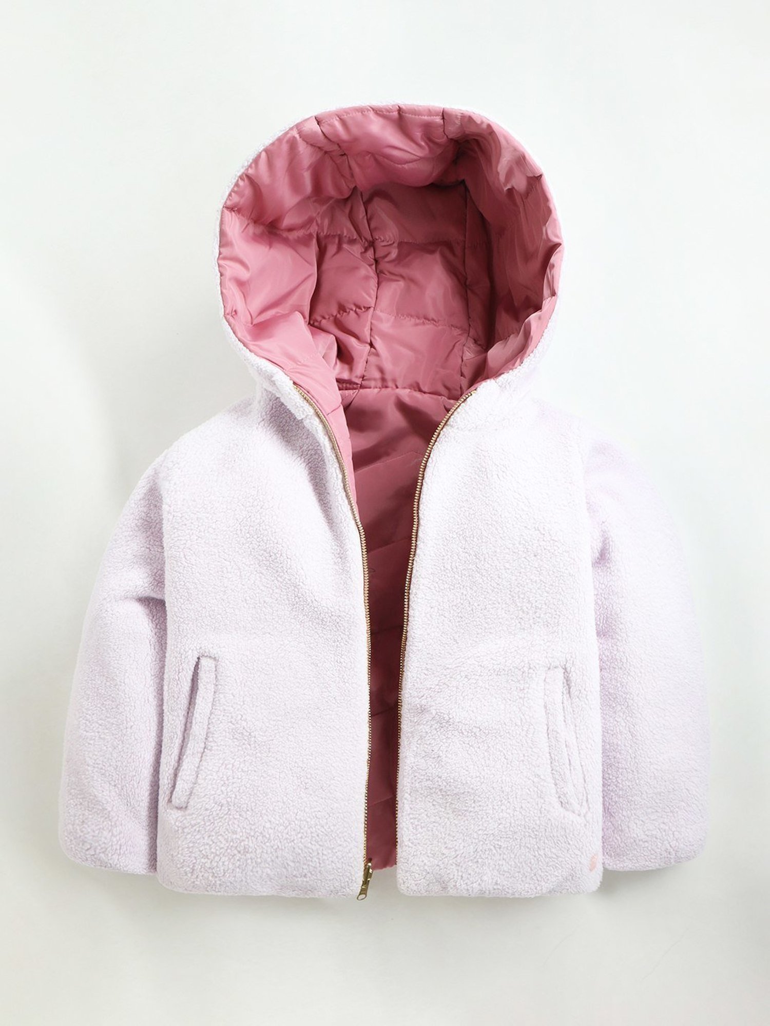 Cherry Crumble By Nitt Hyman Kids Pink & White Regular Fit Full Sleeves Reversible Jacket