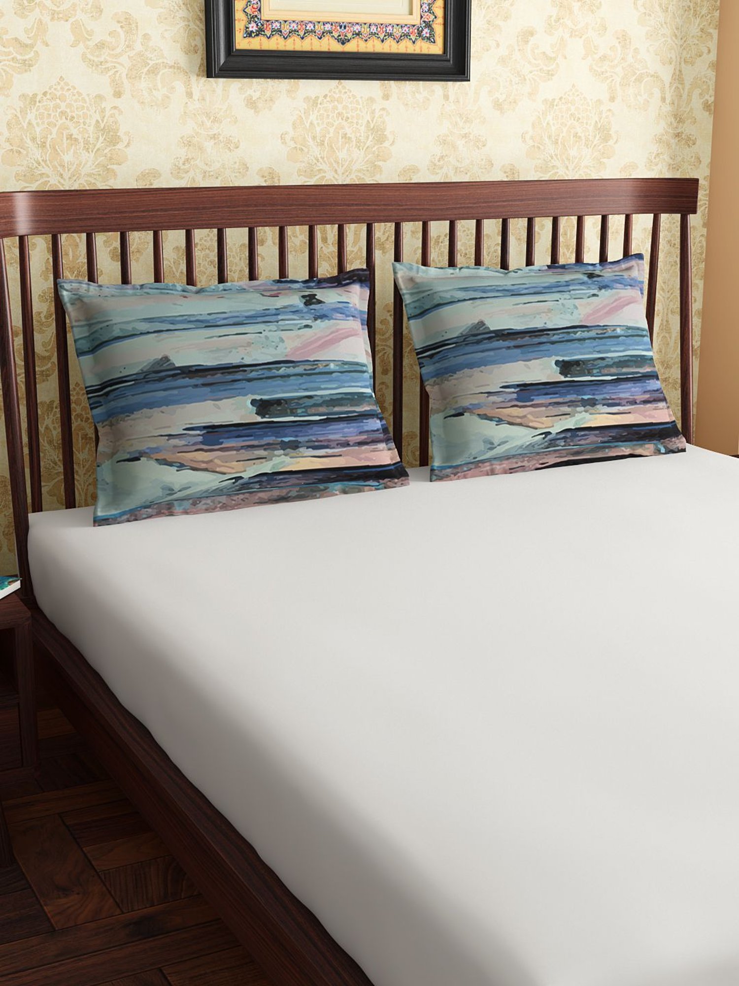 Petal Home Aquarelle Blue 300 TC Cotton Pillow Covers - Set of 2