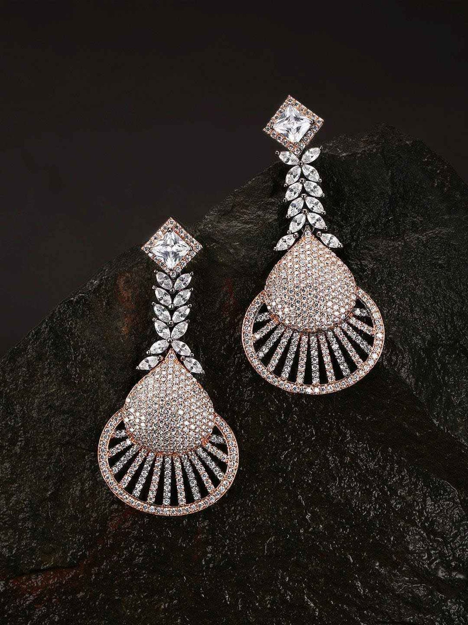 Priyaasi Clear & Rose Gold Dangler Earrings