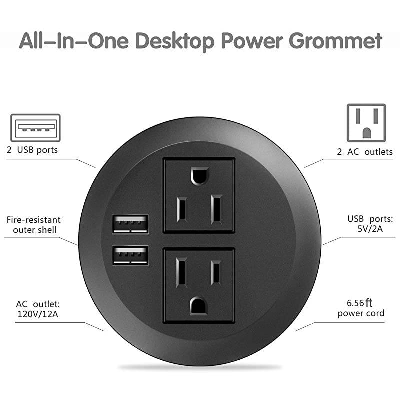 Power Grommet with USBRecessed Power Socket with 2 AC Outlets and 2 USB Charging Ports Desk Grommet Outlet 3in Holefor Kitchen TableConference Room Outlet